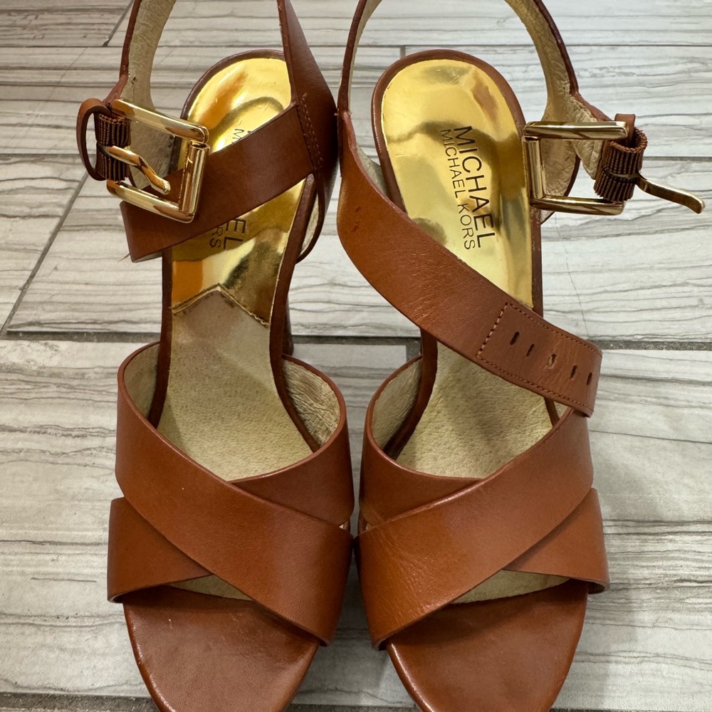Michael Kors Tan Sandals with Gold Accents